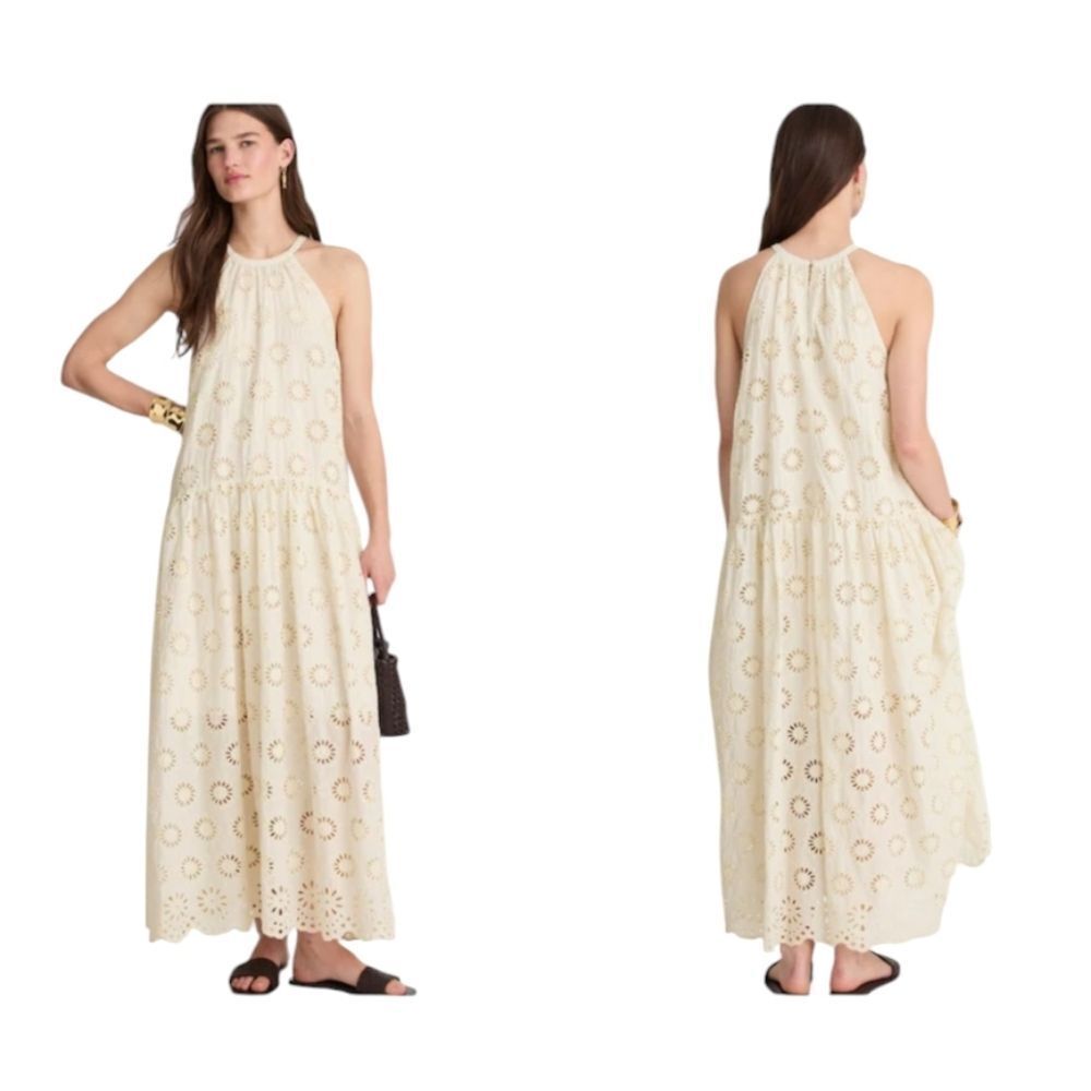 NWT Madewell Aubriella Midi Dress Embroidered Drop-Waist Floral Eyelet Cream